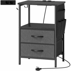 Sidebord Svart 40 x 30 x 60 cm Stål Med Ladestasjon Sidebord Svart 40 x 30 x 60 cm Stål Med Ladestasjon