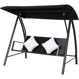 Hagehuske 3-Seter Svart Polyrattan Metall Med Puter 3-Seter 360 Kg Hagehuske 3-Seter Svart Polyrattan Metall Med Puter 3-Seter 360 Kg