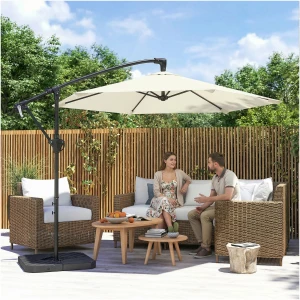 Hengeparasoll Kremhvit Ø300 cm Med Sveiv Og Låsemekanisme Hengeparasoll Kremhvit Ø300 cm Med Sveiv Og Låsemekanisme