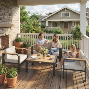 Hagemøbelsett Grå Aluminium For 4 Personer Med Bord Hagemøbelsett Grå Aluminium For 4 Personer Med Bord