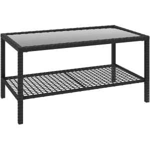 Utendørs Sofabord Svart To Nivåer Stål Og Herdet Glass Utendørs Sofabord Svart To Nivåer Stål Og Herdet Glass