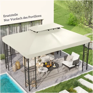 Ersatzpaviljongtak Kremhvit 3 x 4 m Polyester Vannavvisende Dobbeltak Ersatzpaviljongtak Kremhvit 3 x 4 m Polyester Vannavvisende Dobbeltak