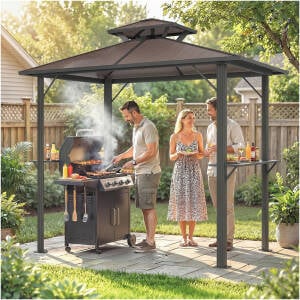 Grillpaviljong Brun 250 x 150 cm Polykarbonat Med Dobbelt Tak  