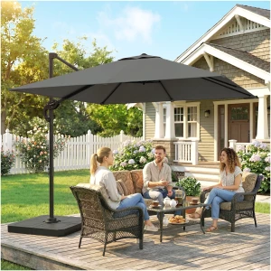 Hengeparasoll Grå Ø 244 Cm Aluminium Med Sveiv Og Stativ Hengeparasoll Grå Ø 244 Cm Aluminium Med Sveiv Og Stativ