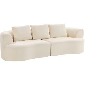 3-Seters Sofa Hvit 260 cm Chenille Med Puter 3-Seters Sofa Hvit 260 cm Chenille Med Puter