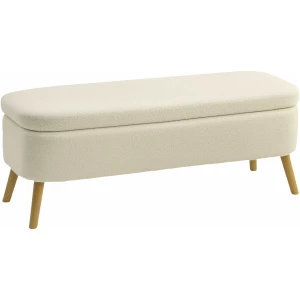 Oppbevaringsbenk Beige 120 x 42 x 45 cm Teddystoff Tre Oppbevaringsbenk Beige 120 x 42 x 45 cm Teddystoff Tre