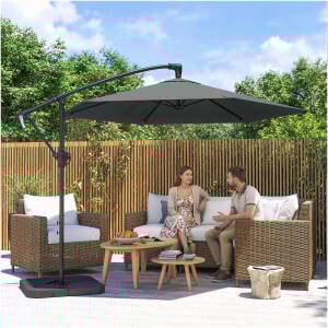 Hengeparasoll Mørk Grå Ø 300 cm Med Sveiv Og Fot  