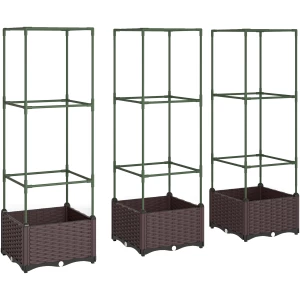 Plantekasse Med Espalier Brun Og Grønn 3-Pakning Tre Plantekasse Med Espalier Brun Og Grønn 3-Pakning Tre