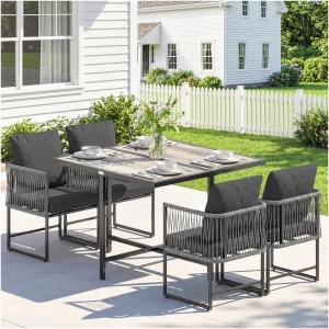 Hagemøbelsett Grå 5 Deler Polyrattan Med Bord Og 4 Stoler Hagemøbelsett Grå 5 Deler Polyrattan Med Bord Og 4 Stoler