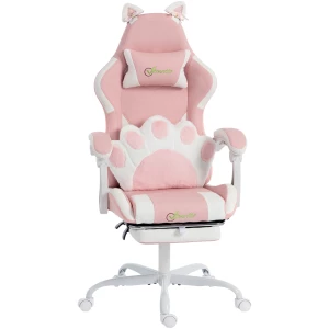 Ergonomisk Gamingstol Rosa Kunstlær Med Katteører Og Fotstøtte Ergonomisk Gamingstol Rosa Kunstlær Med Katteører Og Fotstøtte