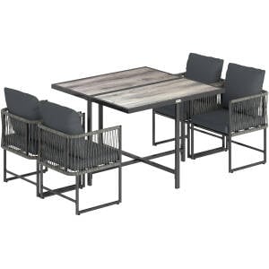 Hagemøbelsett Grå 5 Deler Polyrattan Med Bord Og 4 Stoler