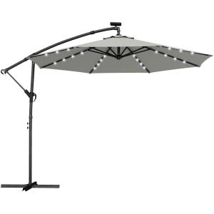 Dreibar Solparasoll Grå Ø 300 cm Med LED Solar Og Sveiv Dreibar Solparasoll Grå Ø 300 cm Med LED Solar Og Sveiv