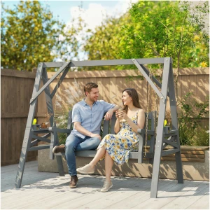 Hagesvingbenk 2-Seter Grå Tre Med Metallkjeder Hagesvingbenk 2-Seter Grå Tre Med Metallkjeder