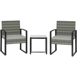 Hage Bistrosett Rotting Grå 3 Deler Med Puter Hage Bistrosett Rotting Grå 3 Deler Med Puter