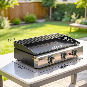 Bærbar Bordgassgrill Svart 7,5 kW 3 Brennere Keramisk Belegg