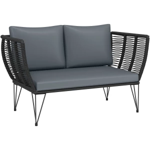 Hagesofa Grå 123 x 67 x 72 cm Polyrattan Med Puter 2-Seter Hagesofa Grå 123 x 67 x 72 cm Polyrattan Med Puter 2-Seter