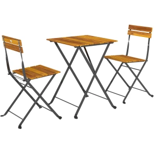Sammenleggbart Spisebord Med 2 Stoler Brun Teak Sammenleggbart Spisebord Med 2 Stoler Brun Teak