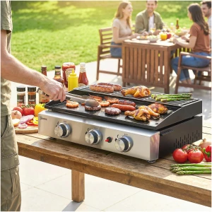 Bærbar Bordgassgrill Svart 7,5 kW 3 Brennere Keramisk Belegg