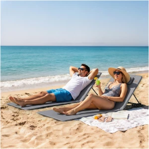 Sammenleggbar Strandmatte Med Justerbar Ryggstøtte Grå 2-pakning Sammenleggbar Strandmatte Med Justerbar Ryggstøtte Grå 2-pakning