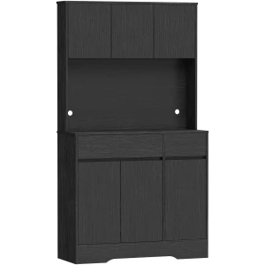 Buffetskap Med Arbeidsplate Svart 6 Dører Med Hyller Buffetskap Med Arbeidsplate Svart 6 Dører Med Hyller