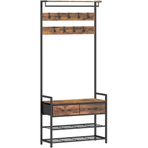 Garderobestativ Med Kleskroker Og Skobenk Brun Stål Garderobestativ Med Kleskroker Og Skobenk Brun Stål