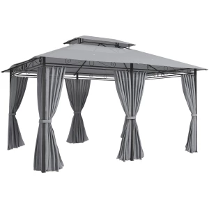 Hagepaviljong Mørkegrå Med Gardiner Og Ventilert Tak Hagepaviljong Mørkegrå Med Gardiner Og Ventilert Tak