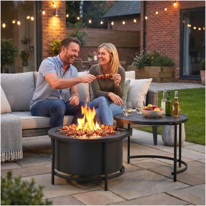 Rund Ildsted Svart 66 X 63 X 41 Cm Metall Med Grillrist Rund Ildsted Svart 66 X 63 X 41 Cm Metall Med Grillrist