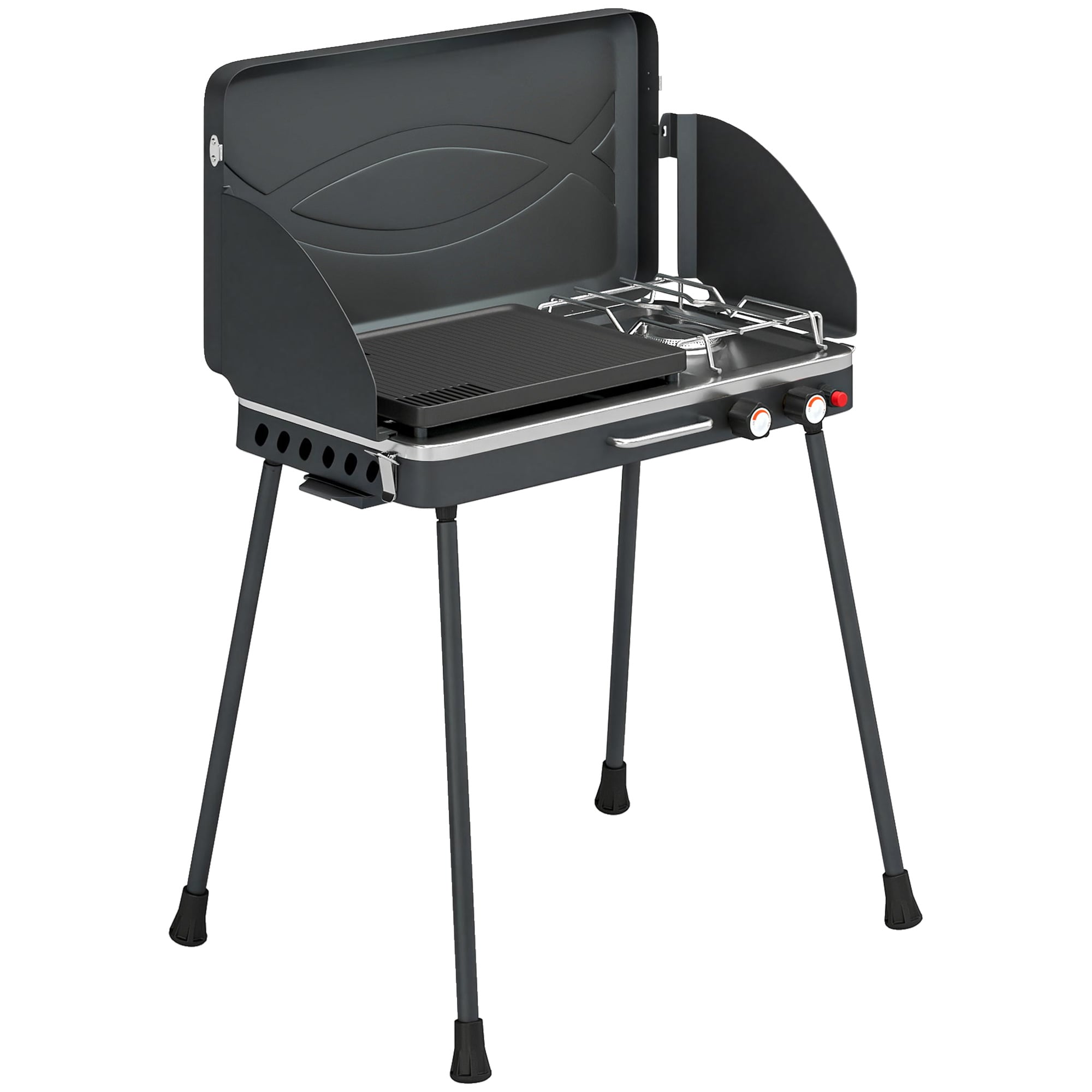 Bærbar Gassgrill Svart 2 Brennere 7 kW Sammenleggbar  