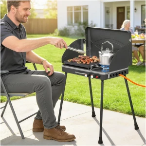 Bærbar Gassgrill Svart 2 Brennere 7 kW Sammenleggbar Bærbar Gassgrill Svart 2 Brennere 7 kW Sammenleggbar