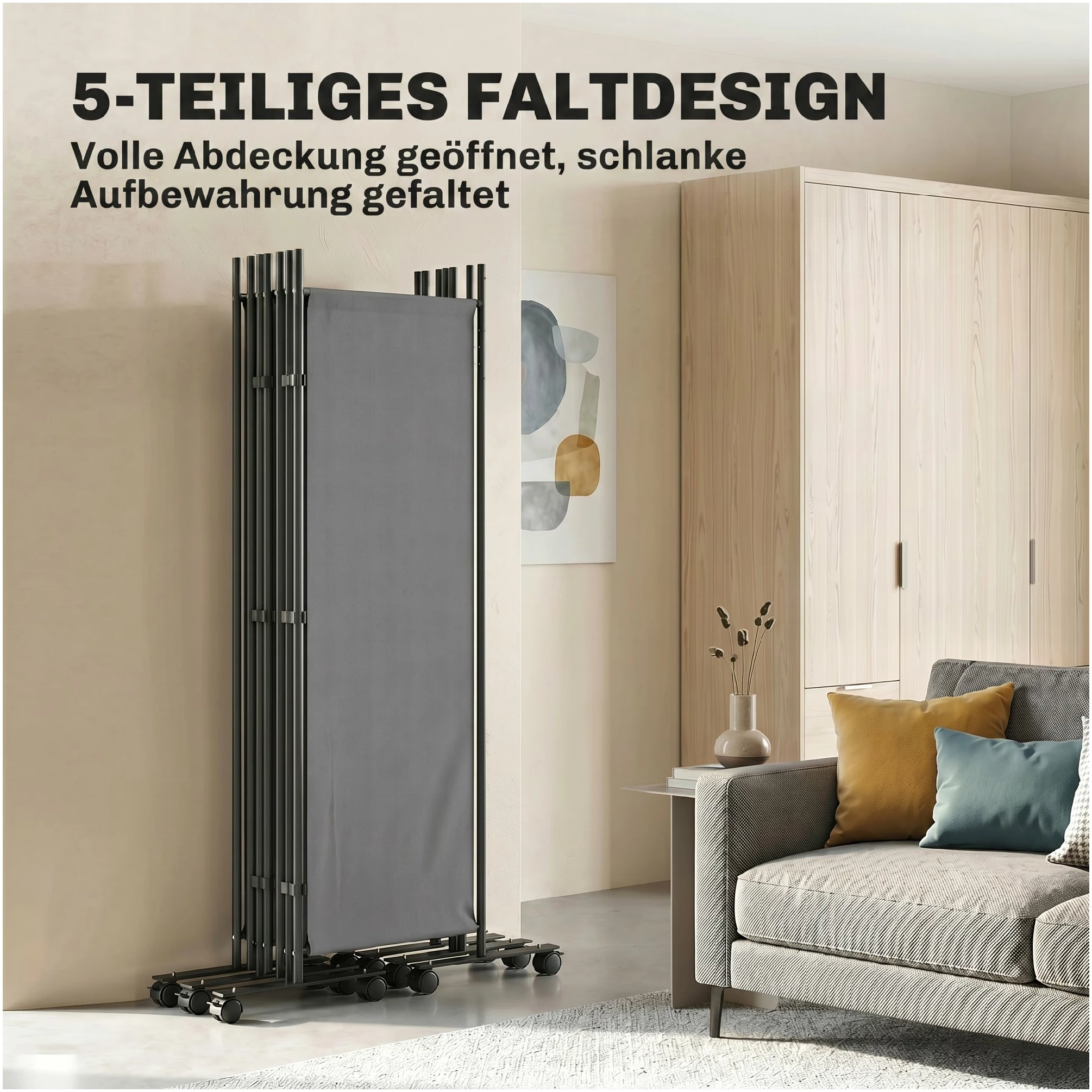 Romdeler Paravent Mørkegrå 252 x 40 cm Med Hjul Klappbar Romdeler Paravent Mørkegrå 252 x 40 cm Med Hjul Klappbar