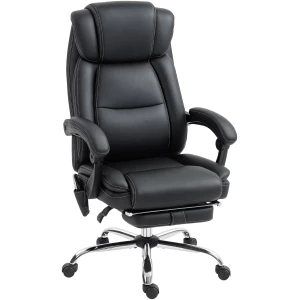 Ergonomisk Kontorstol Svart Kunstlær Med Massasje Og Fotstøtte Ergonomisk Kontorstol Svart Kunstlær Med Massasje Og Fotstøtte