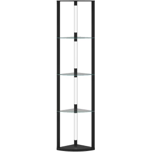 LED Gulvlampe Svart Med Glasshylle 3 Lysstyrkenivåer LED Gulvlampe Svart Med Glasshylle 3 Lysstyrkenivåer