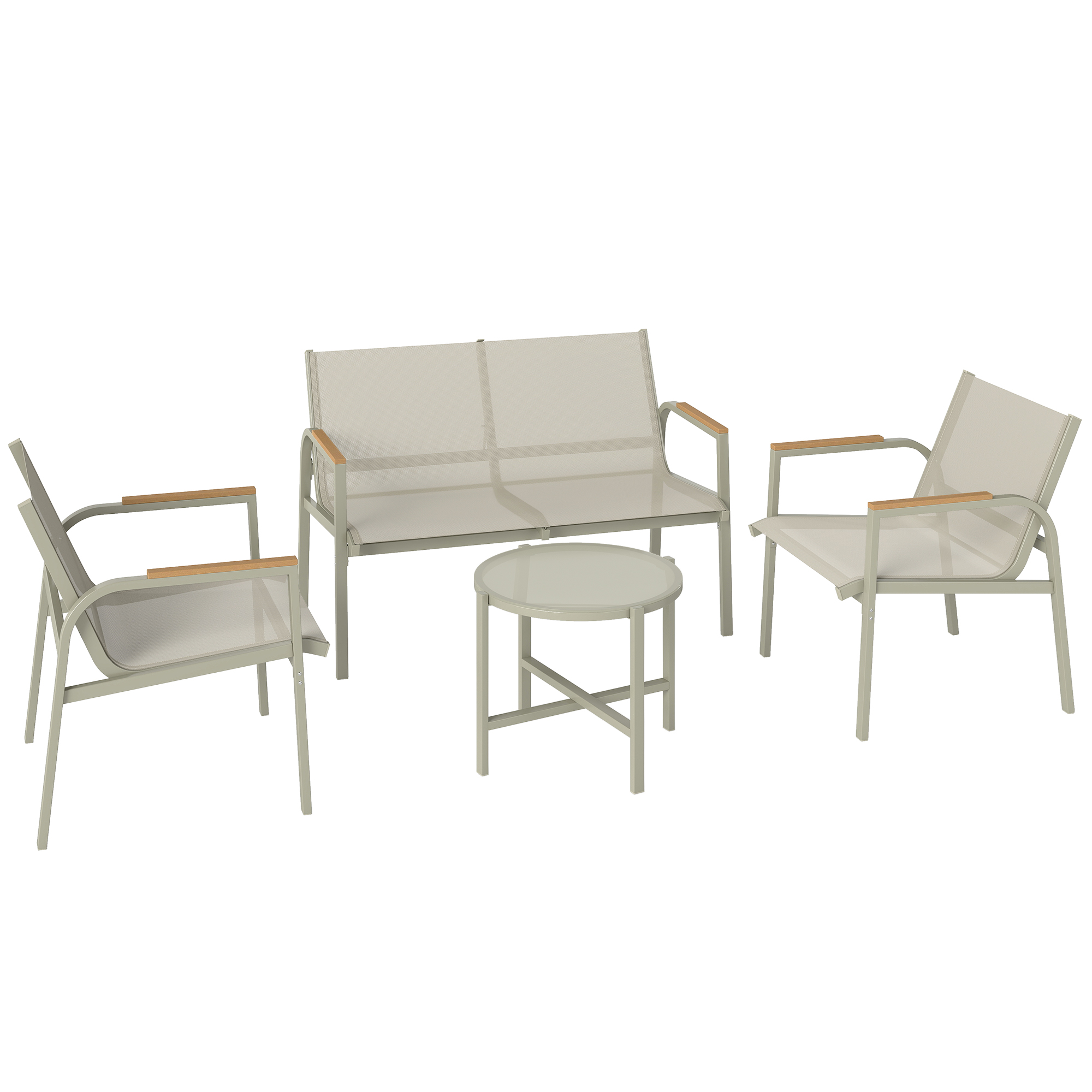 Hage Lounge Sett Grønn Metall For 4 Personer Med Sofa, 2 Lenestoler Og Bord  