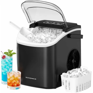 Isbitmaskin 12 kg/24 t – 12 kg is per døgn, 9 isbiter på 6 min, portabel for kjøkken, fest og camping – svart Isbitmaskin 12 kg/24 t – 12 kg is per døgn, 9 isbiter på 6 min, portabel for kjøkken, fest og camping – svart