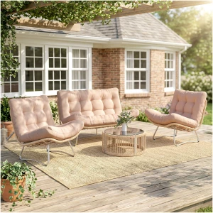 Loungegruppe Brun 4 Deler Polyrattan Med Glassbord Loungegruppe Brun 4 Deler Polyrattan Med Glassbord