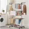 Sammenleggbar tørkestativ med 4 nivåer, 63,5 x 125,5 x 173 cm, rustfritt stål