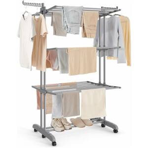 Sammenleggbar tørkestativ med 4 nivåer, 63,5 x 125,5 x 173 cm, rustfritt stål Sammenleggbar tørkestativ med 4 nivåer, 63,5 x 125,5 x 173 cm, rustfritt stål