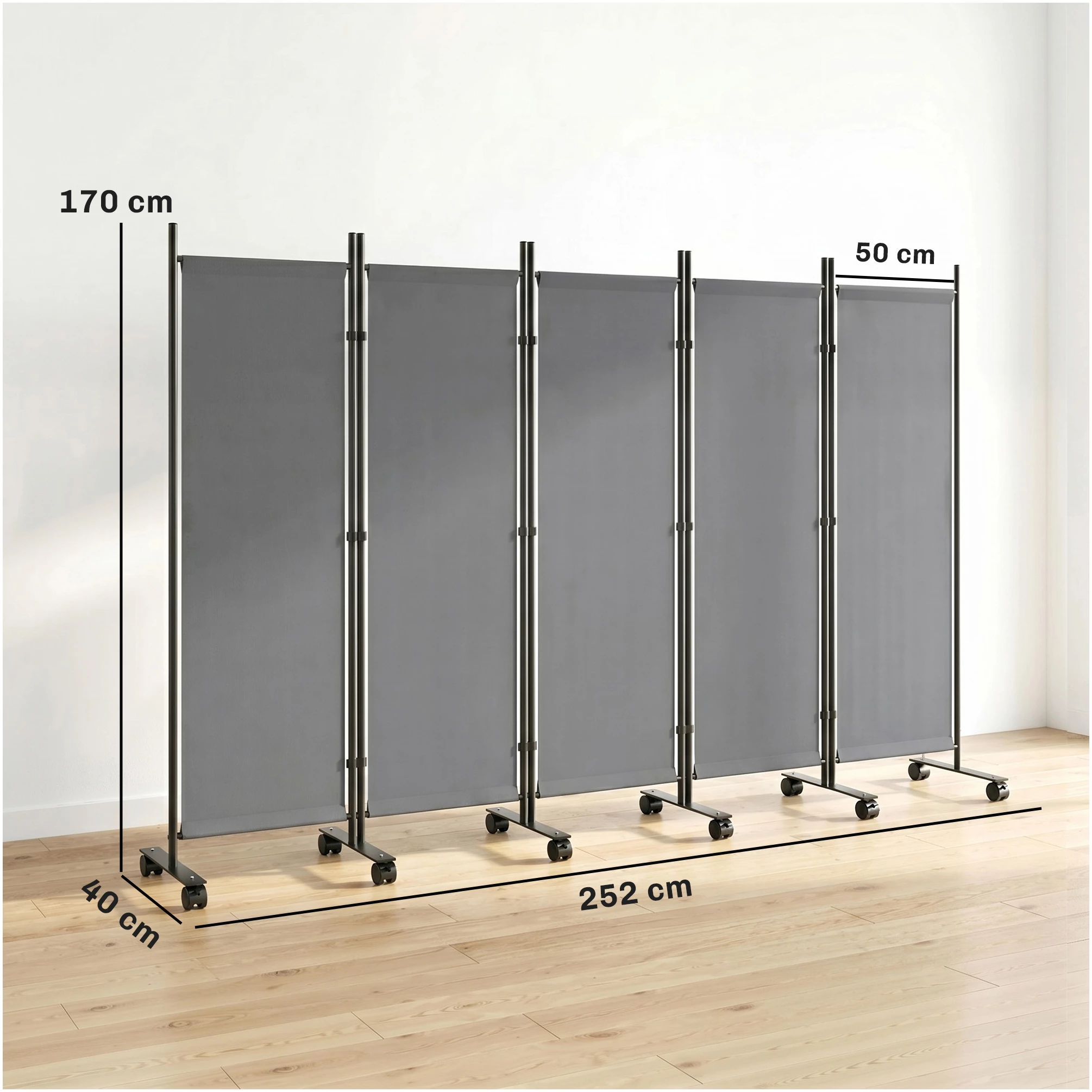 Romdeler Paravent Mørkegrå 252 x 40 cm Med Hjul Klappbar Romdeler Paravent Mørkegrå 252 x 40 cm Med Hjul Klappbar