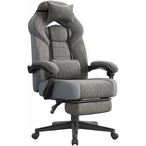 Gamingstol, kontorstol, ergonomisk design, med fotstøtte, justerbar nakkestøtte, korsryggstøtte, 150 kg belastningskapasitet  