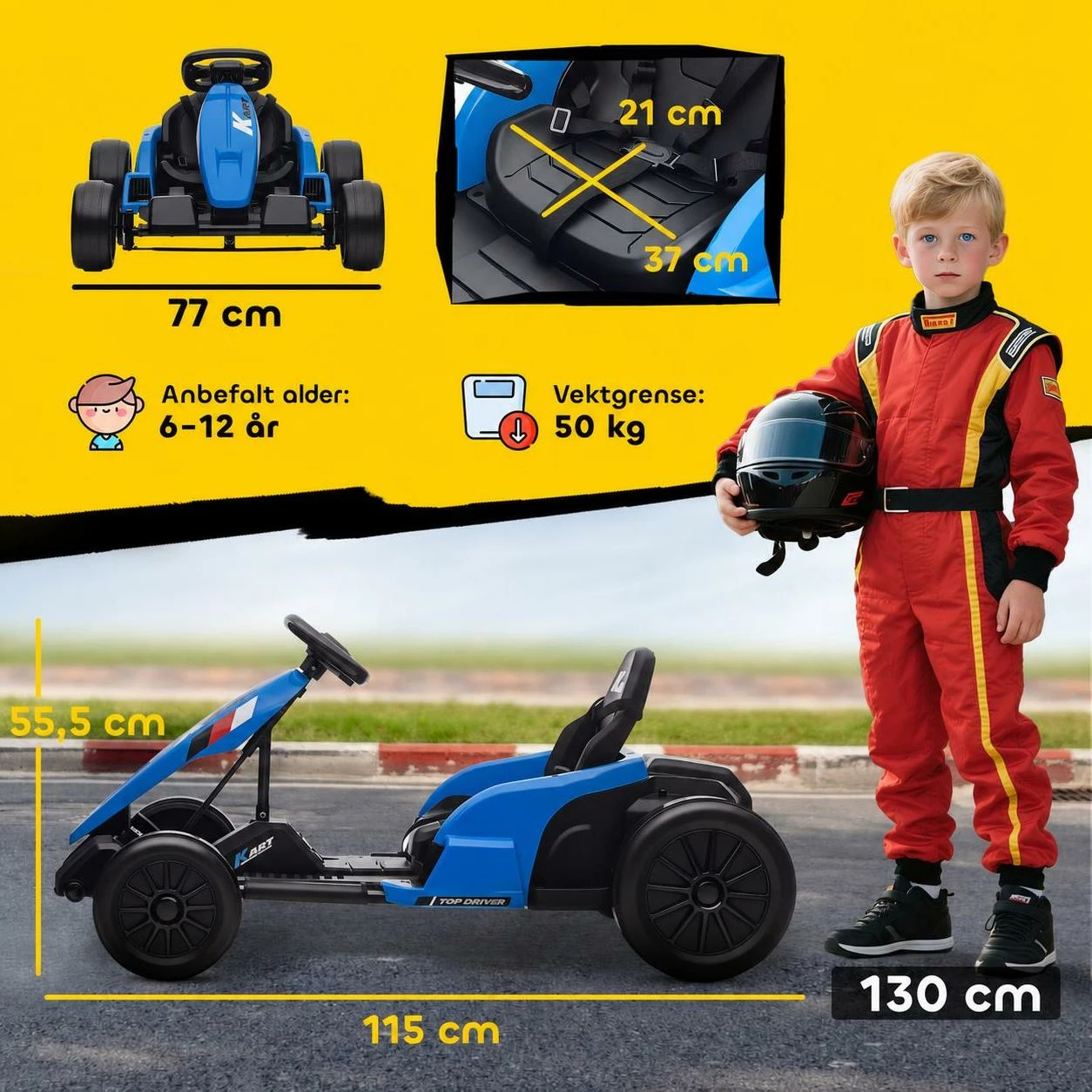 Elektrisk go-kart, blå, 24V med driftemodus – for barn 6–12 år, doble motorer AS Elektrisk go-kart, blå, 24V med driftemodus – for barn 6–12 år, doble motorer AS