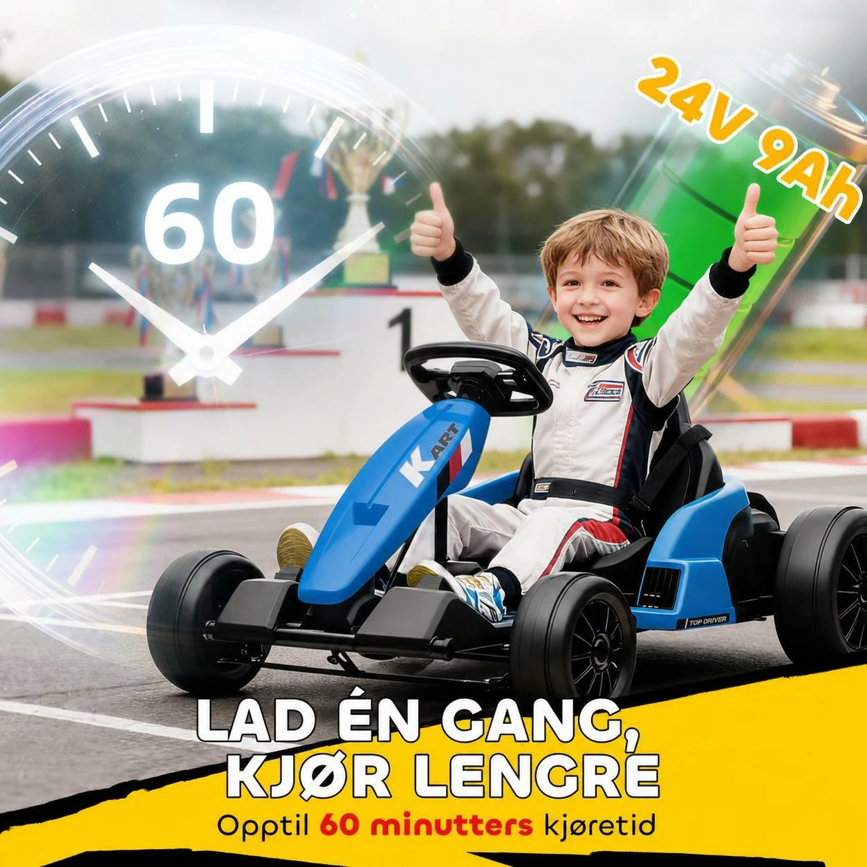 Elektrisk go-kart, blå, 24V med driftemodus – for barn 6–12 år, doble motorer AS Elektrisk go-kart, blå, 24V med driftemodus – for barn 6–12 år, doble motorer AS