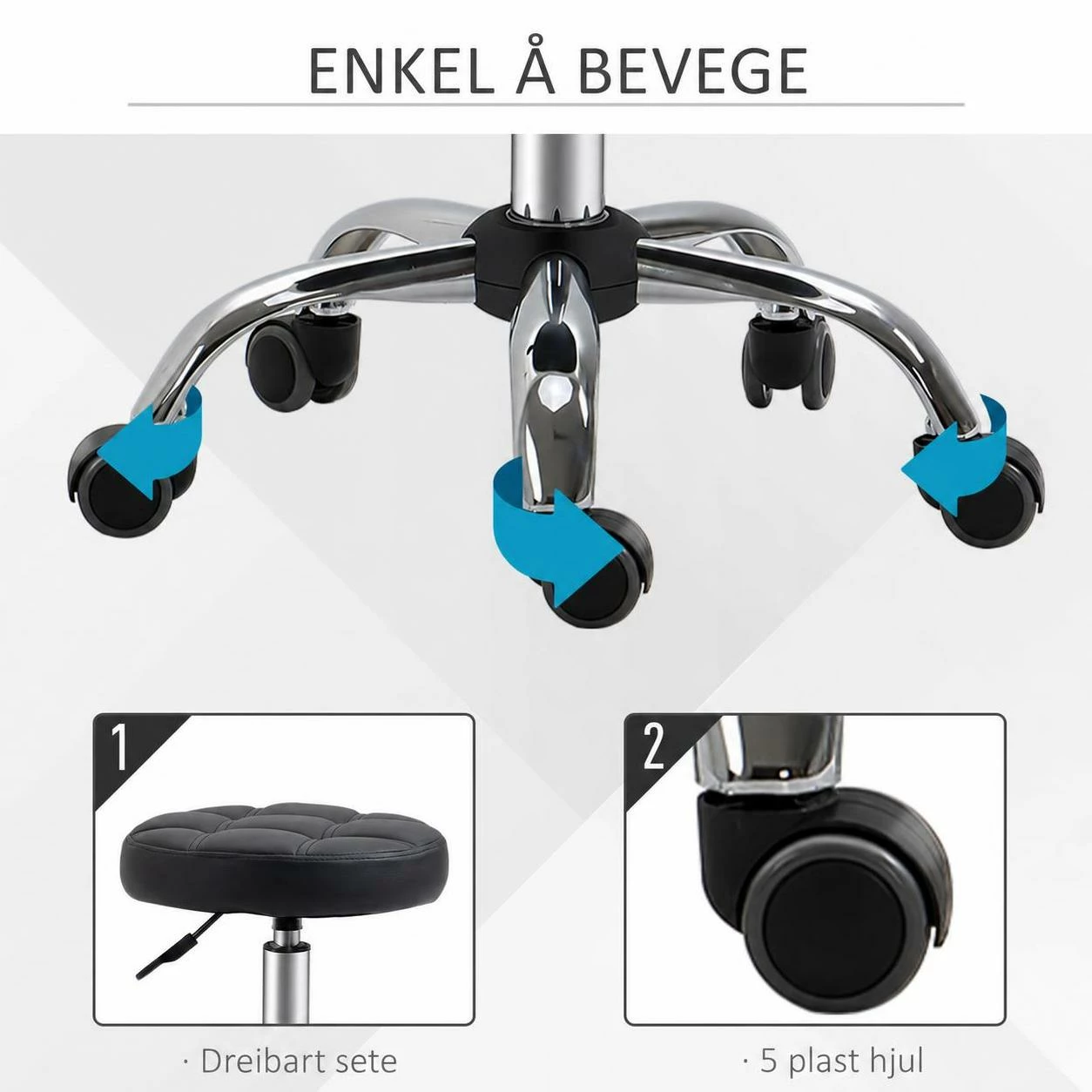 Arbeidskrakk 2-pakning med hjul Skinn Sort/Sølv Ø35,5 x 48-63 cm AS Arbeidskrakk 2-pakning med hjul Skinn Sort/Sølv Ø35,5 x 48-63 cm AS