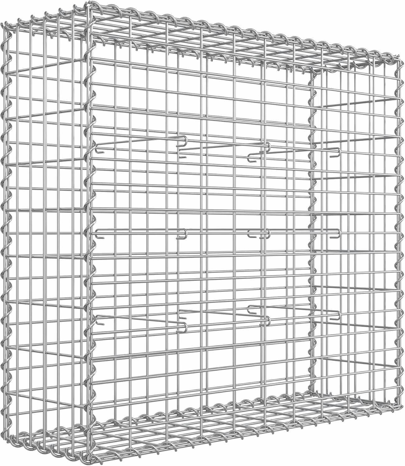 Gabionkurv 100 × 90 × 30 cm – Galvanisert Steinkurv med 5 × 10 cm Netting, Sølv  