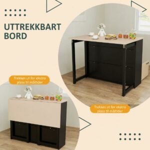 Kjøkkenøy Sett med 2 Barstoler, Sammenleggbar Bordplate, Oppbevaring 116 x 70 x 89,5 cm Svart / Eik AS Kjøkkenøy Sett med 2 Barstoler, Sammenleggbar Bordplate, Oppbevaring 116 x 70 x 89,5 cm Svart / Eik AS