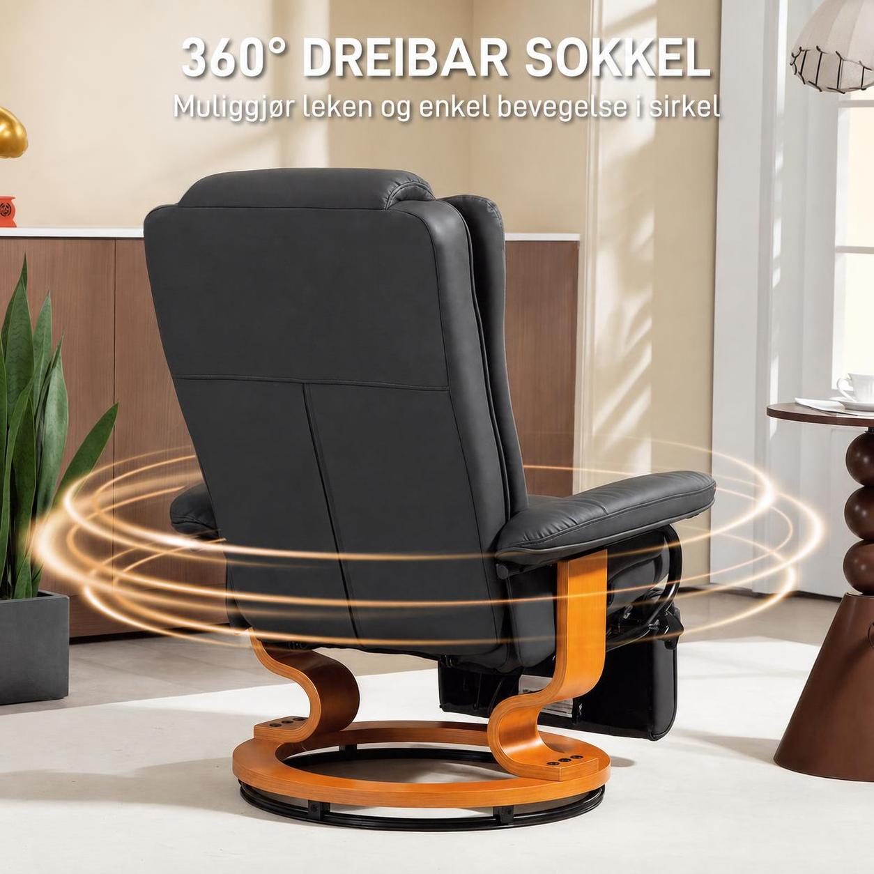 Relax lenestol 360° roterbar i mørkegrått skinn – maks 150 kg AS Relax lenestol 360° roterbar i mørkegrått skinn – maks 150 kg AS