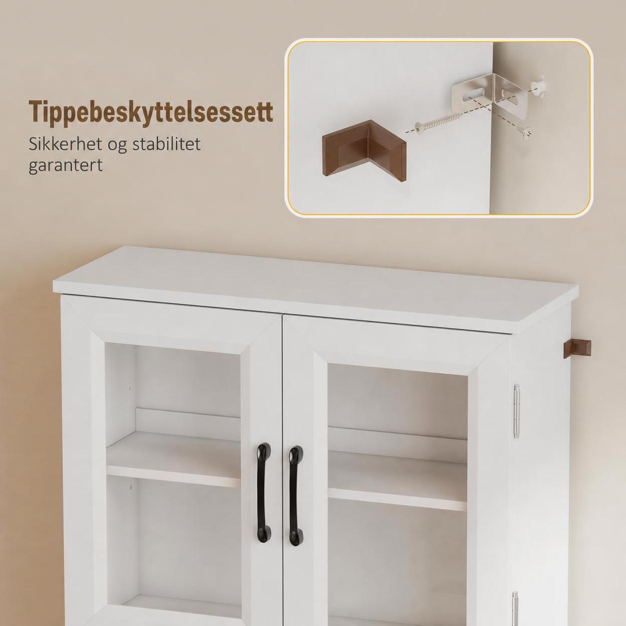 Kjøkkenskap, hvitt, i MDF med akryldører – justerbar hylle og arbeidsflate, 60 × 39,5 × 180 cm AS Kjøkkenskap, hvitt, i MDF med akryldører – justerbar hylle og arbeidsflate, 60 × 39,5 × 180 cm AS