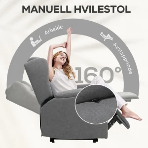 Relax-lenestol med fotstøtte og 160° tilt mørkegrå lin — komfortstol for stue AS Relax-lenestol med fotstøtte og 160° tilt mørkegrå lin — komfortstol for stue AS