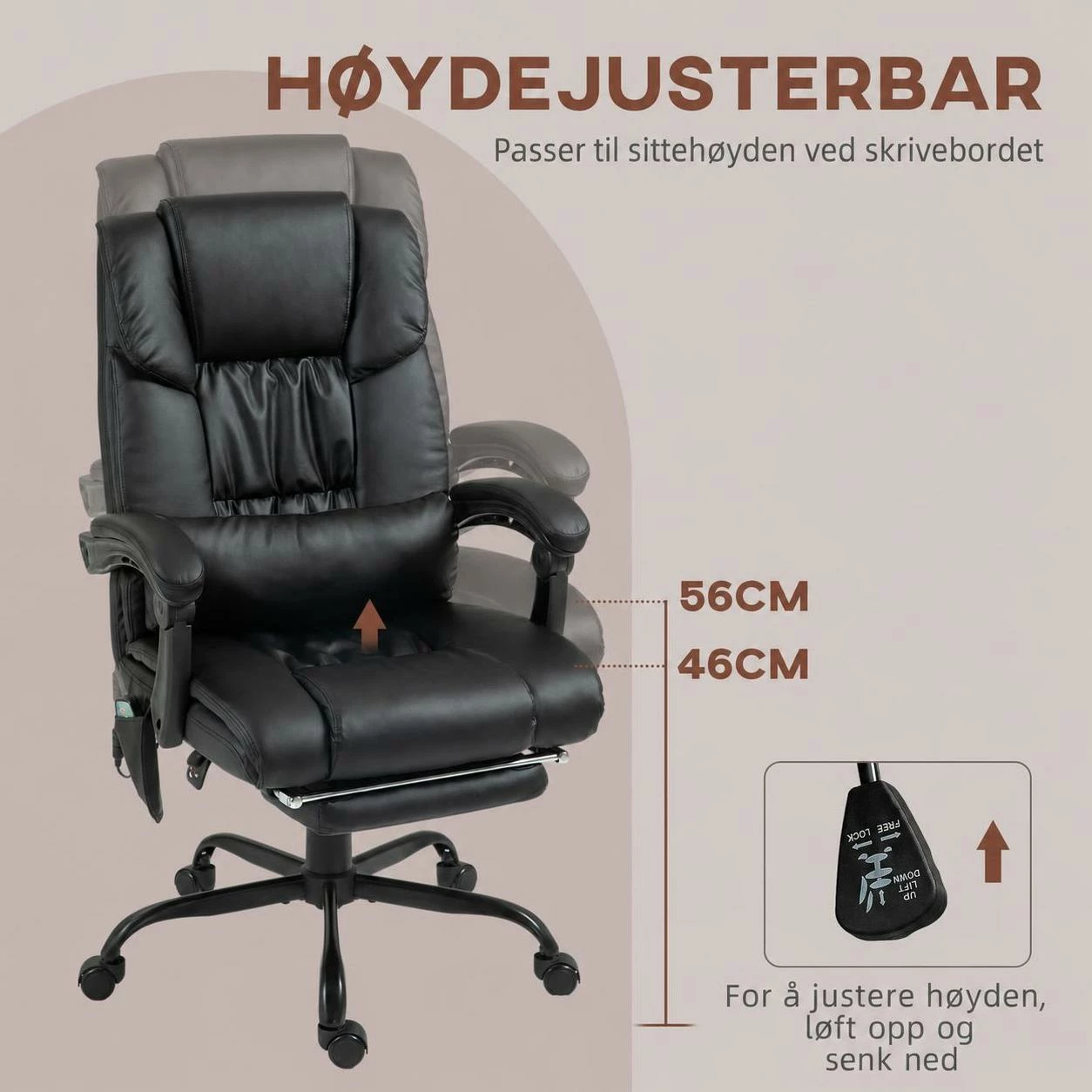 Ergonomisk Kontorstol Svart Med Massasje Og Fotstøtte Ergonomisk Kontorstol Svart Med Massasje Og Fotstøtte