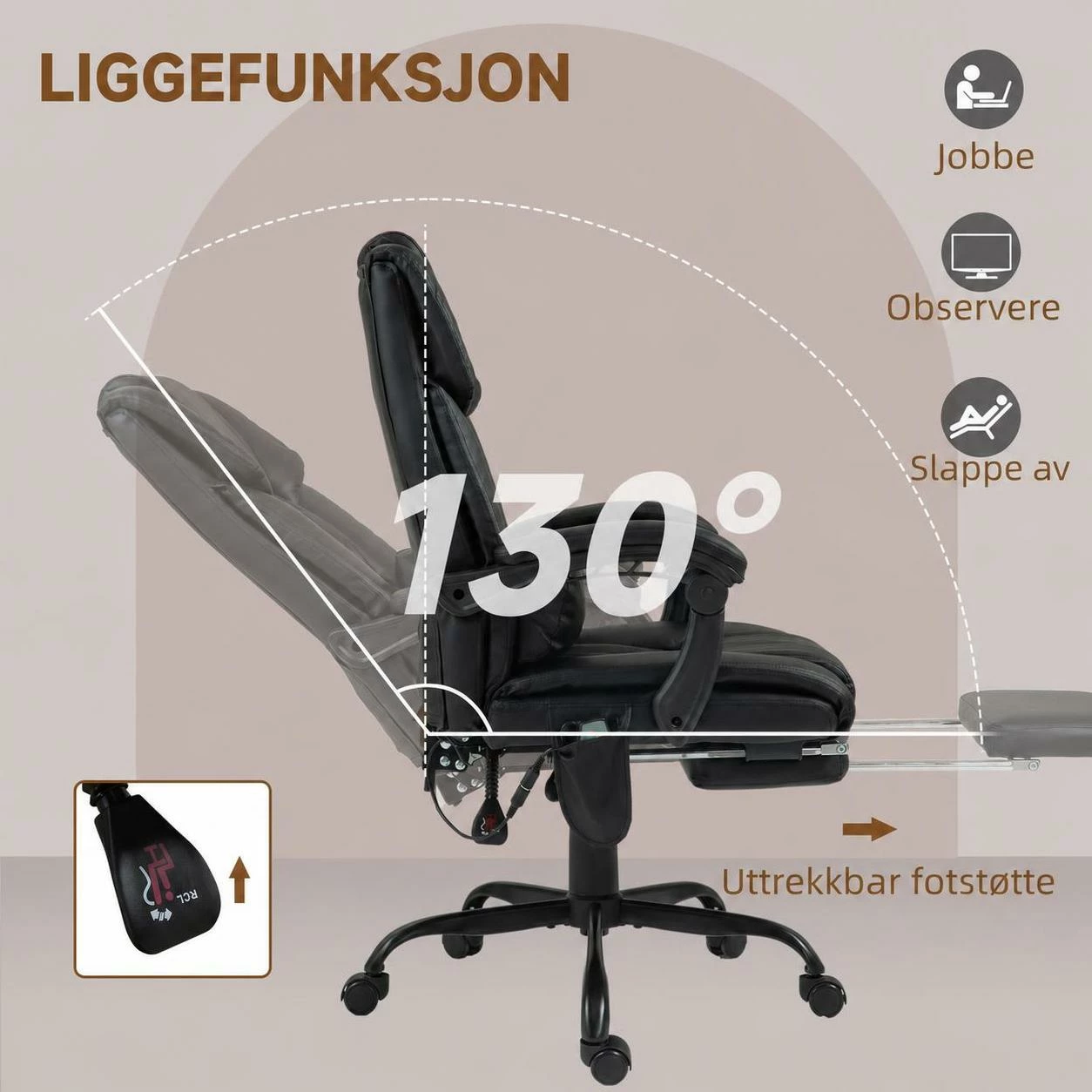 Ergonomisk Kontorstol Svart Med Massasje Og Fotstøtte Ergonomisk Kontorstol Svart Med Massasje Og Fotstøtte