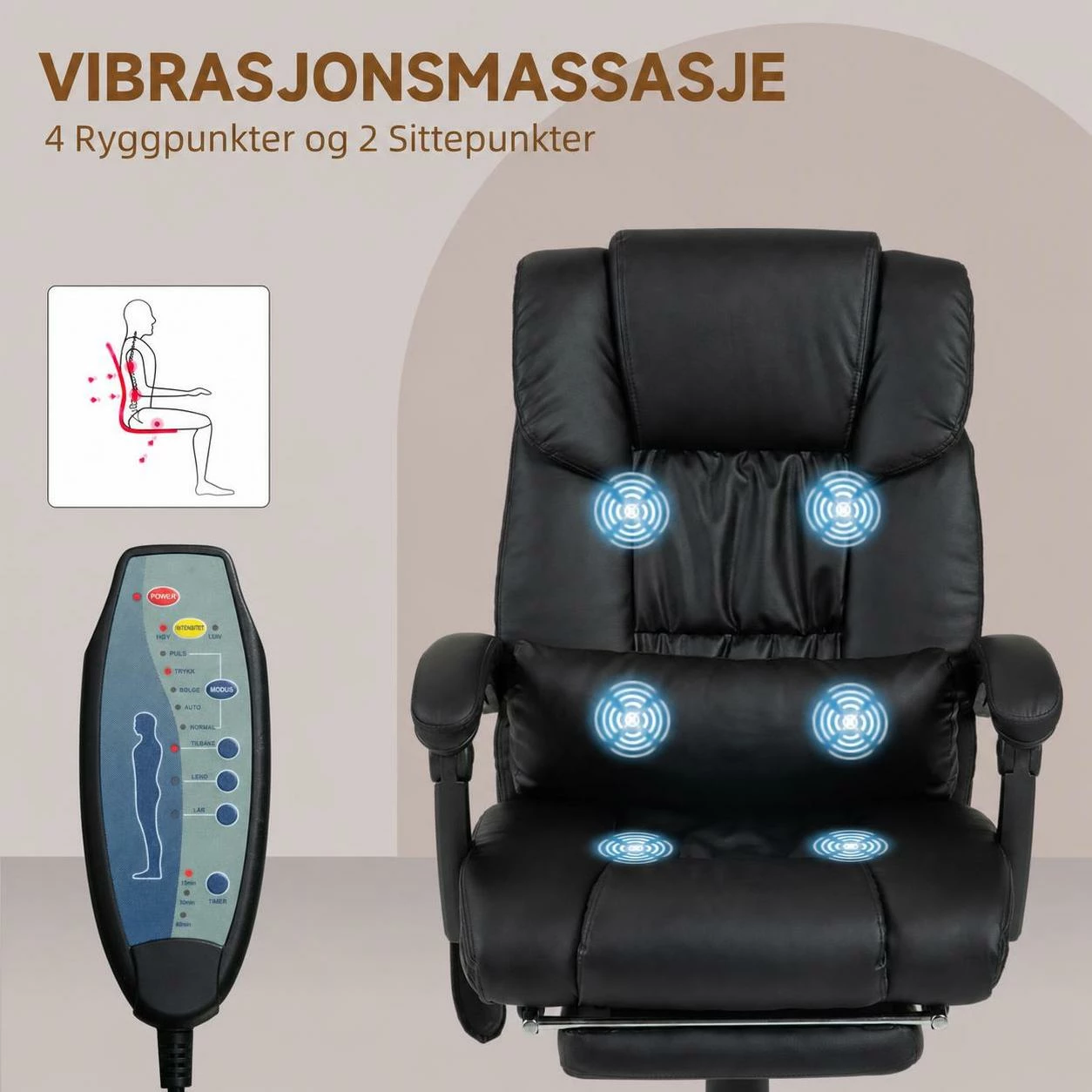 Ergonomisk Kontorstol Svart Med Massasje Og Fotstøtte Ergonomisk Kontorstol Svart Med Massasje Og Fotstøtte